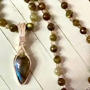 Wire wrapped Labradorite Necklace and Earrings, Handmade